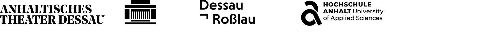 Logos der Kooperationspartner: Anhaltisches Theater Dessau, Stadt Dessau-Roßlau, Hochschule Anhalt